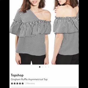 TOPSHOP Gingham Ruffle Asymmetrical Top